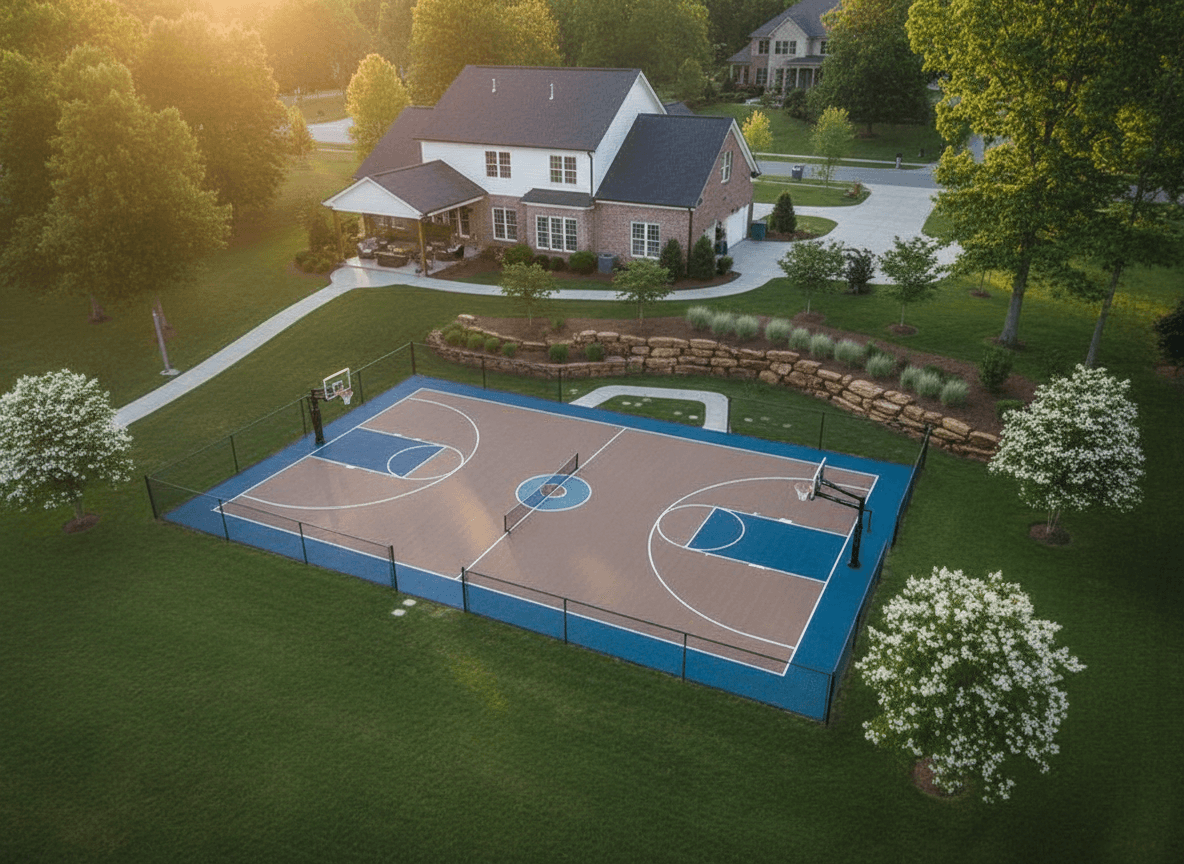 A sports court builder job seen in full